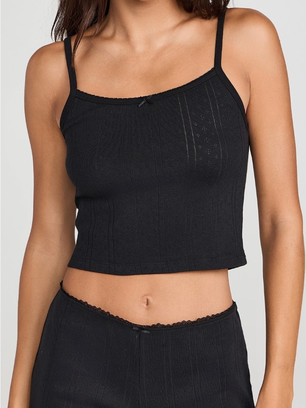 Black Ribbed Lace-Trim Camisole Crop - Women's Intimates